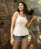 Beige Frilled Tube Peplum Linen Top